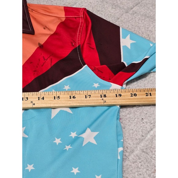 Ranch Dressn Western Style Long Sleeve Pearl Snap Shirt M Stars Stripes Retro - Picture 12 of 14